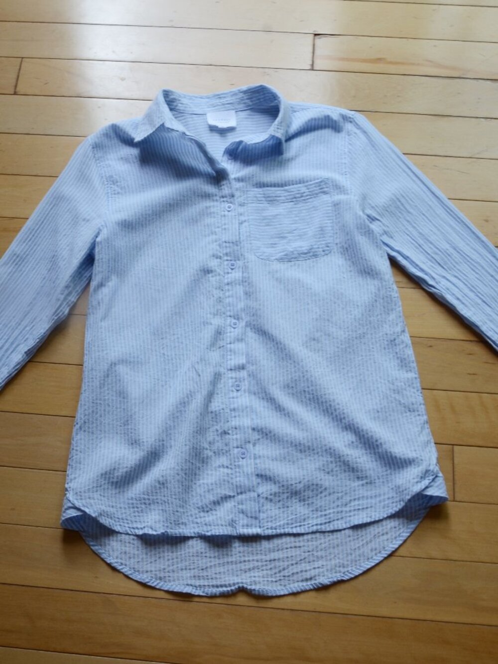 Sundays by Wearesundays Blue Pinstriped Blouse Size XS
